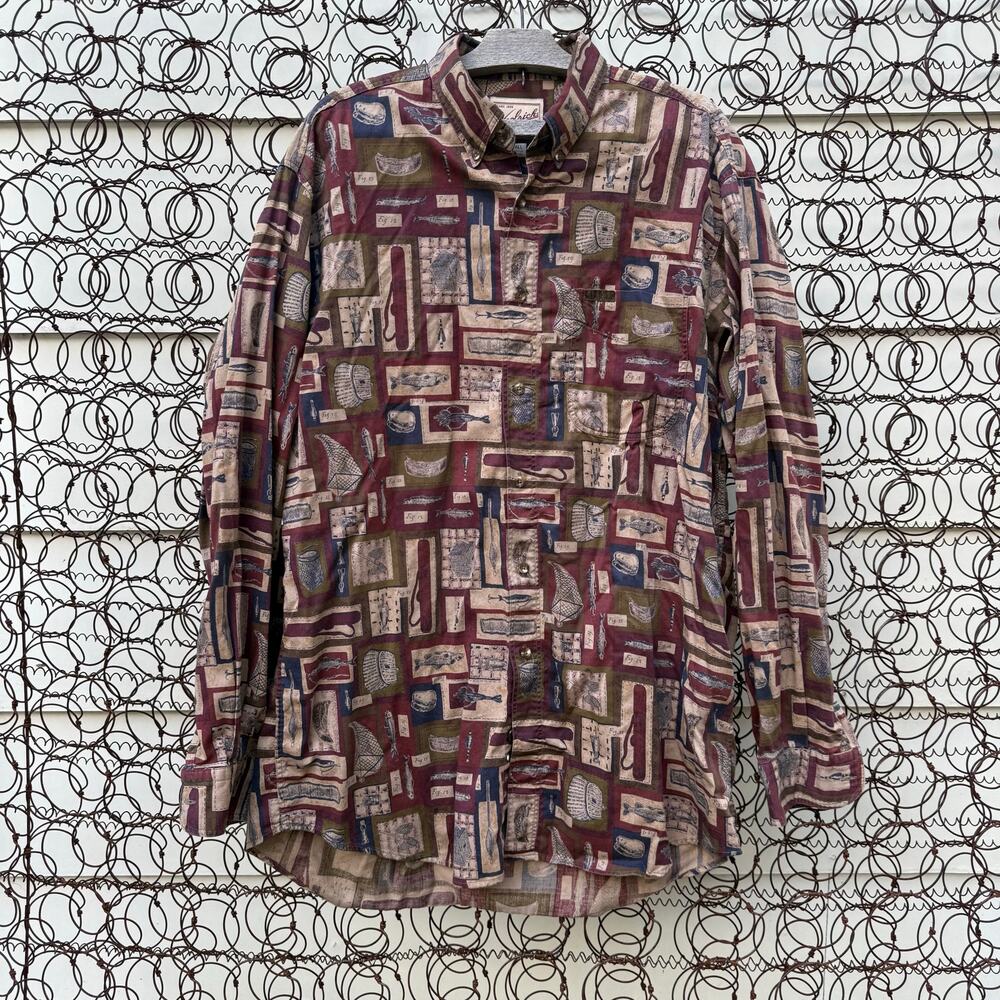 Vintage Woolrich Rustic Fisherman Fly Fishing Long Sleeve Shirt LARGE TALL READ